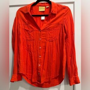 Maeve anthropologie red orange collared flowy button down top